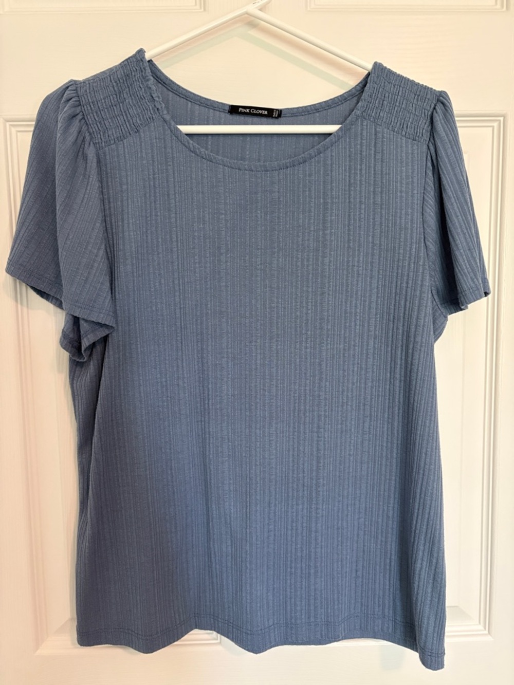 Pink Clover Dusty Blue Short Sleeve Ribbed Tee